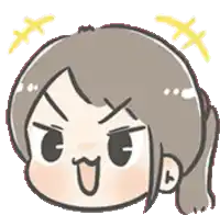 a cartoon of a girl with a ponytail making a funny face with her eyes closed .