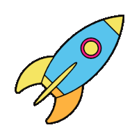 a cartoon drawing of a rocket with a pink circle in the middle