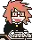 a pixel art illustration of a girl with red hair wearing glasses and a black jacket .