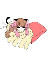 a cartoon drawing of a cat girl laying on a bed
