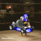 a pixel art drawing of a duck in a go kart