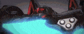 a robot with a blue light coming out of it 's mouth .