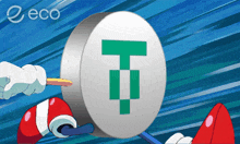 a white circle with a green t on it and the word eco below it