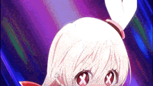 a girl with white hair and red eyes with a cross on her eyes