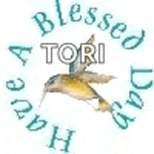 a hummingbird is flying in a circle with the words `` have a blessed day '' written around it .