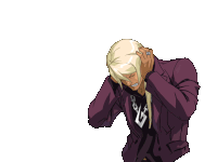 a man in a purple jacket is covering his ears