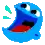 a pixel art illustration of a blue ghost with its mouth open .