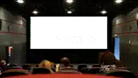 a group of people are watching a movie in a cinema