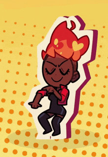 a cartoon drawing of a girl with a fire head