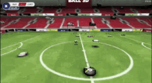 a soccer game is being played in a stadium and the score is 0-1