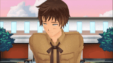 a cartoon of a boy with a bow tie making a funny face