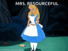 a cartoon of alice from alice in wonderland with the words mrs. resourceful above her