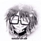 a black and white drawing of a person with glasses and the name randal de ale