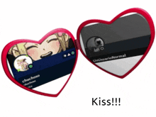 a heart shaped mirror with a picture of a girl and the words kiss written below it