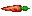 a pixelated image of a carrot with a green stem on a white background .