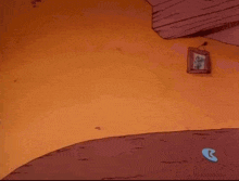 a cartoon smurf wearing headphones is walking on a dirt path .