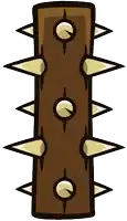 a cartoon illustration of a wooden stick with spikes