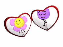 two hearts with a flower and a purple balloon inside of them
