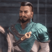 a man with a beard and nose ring is wearing a blue cape