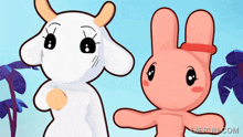 a cow and a rabbit are standing next to each other and the website gifrun.com is visible