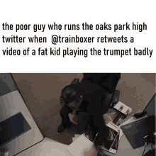 the poor guy who runs the oaks park high twitter when @trainboxer retweets a video of a fat kid
