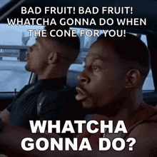 a man in a car says bad fruit bad fruit whatcha gonna do when the cone for you whatcha gonna do?