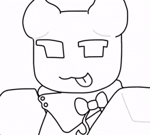 a black and white drawing of a cartoon character with his tongue out