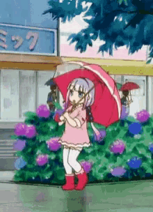 kanna kamui singing in the rain cute anime umbrella