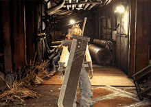 a video game character is holding a giant sword