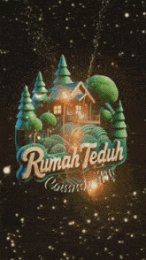 a logo for rumah teduh community shows a house in the middle of a forest