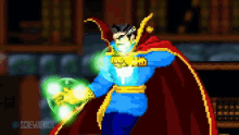 a pixel art of doctor strange holding a glowing sphere