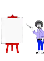 bob ross is painting trees on an easel with the words only trees can prevent forest fires below him