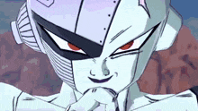 a close up of a cartoon character with a robotic helmet on