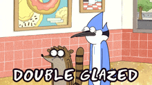 two cartoon characters are standing next to each other and the words double glazed are below them