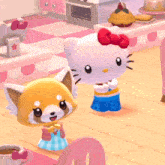 hello kitty and a fox are standing next to each other in a room in a video game .
