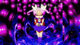 a cartoon of a girl in a sailor suit surrounded by purple and blue stars