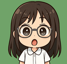 a cartoon of a girl with glasses and a surprised look on her face