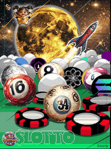 a poster for lotto with a rocket flying through the sky