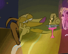 a cartoon drawing of a dog holding a glass of wine