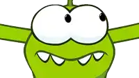 a green cartoon character with a smiley face