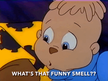 a cartoon character with the words what 's that funny smell