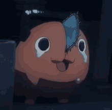 a close up of a cartoon character with a chainsaw in its eye .
