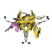 a painting of a yellow and black flower with a white background