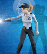 a female security guard is holding a flashlight in her hand .