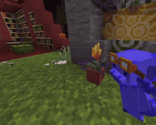 a blue pig wearing goggles in a minecraft game