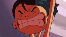 a close up of a cartoon character with an angry expression on his face