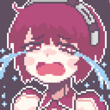 a pixel art drawing of a girl crying with tears coming out of her eyes