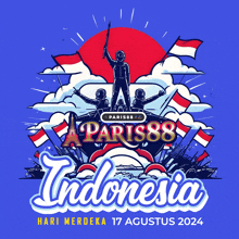 a poster for hari merdeka indonesia shows a man holding a sword