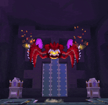 a pixel art drawing of a monster with flames coming out its mouth