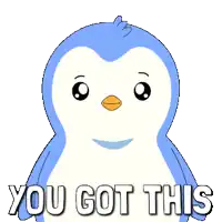 a blue and white penguin with the words you got this written below it